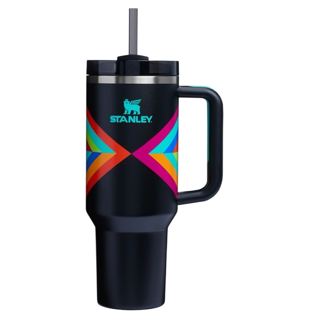 Stanley Black Tumbler 40 oz with Vibrant Pattern NEW